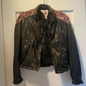 Free People Biker Leather Jacket with Patterned Shoulders